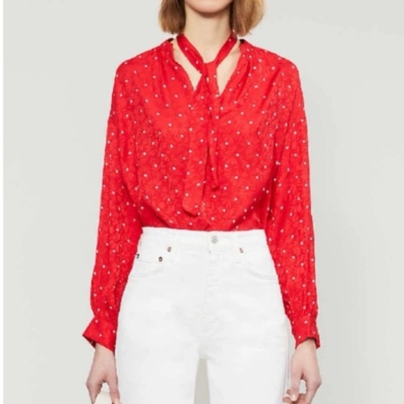 Maje Lipia Tie Neck Polka Dot Blouse Size Small - Picture 1 of 9